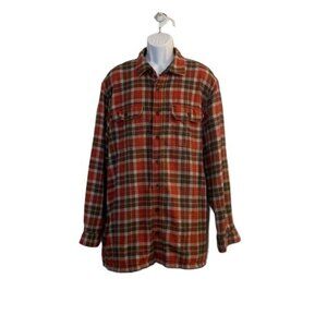 LL Bean Flannel Shirt Red Brown Plaid Lined Traditional Fit XL Tall